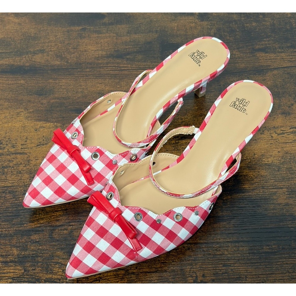 Wild Fable Women's Lysandra Red White Gingham Eyelet Kitten Heels Size 8.5 Shoes